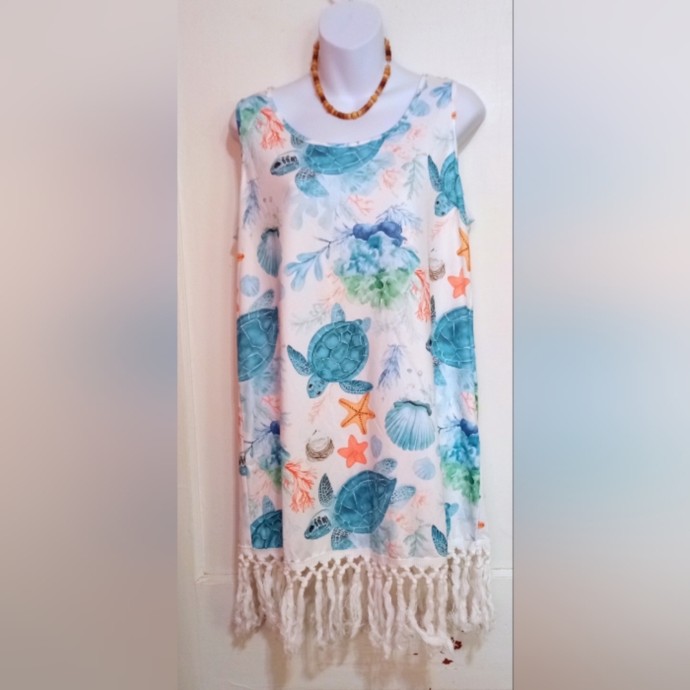 NWT Shein Ladies Sea Turtle and Starfish Print Dress Sz Lg